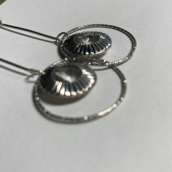 Silver Textured Stud Drop Earrings - Picture 4 of 5